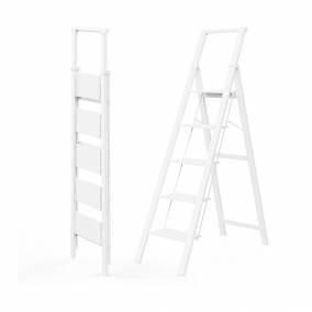 Escalera Plegable de 5 escalones Blanca Aluminio Reforzada Antideslizante