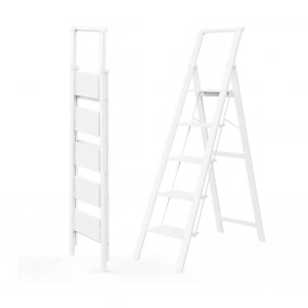 Escalera Plegable de 5 escalones Blanca Aluminio Reforzada Antideslizante