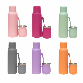 Termo con Mate de Acero Inoxidable 1L - Set Colores Pastel
