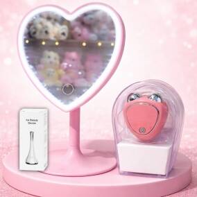 Kit  Espejo LED Coraz�n + 2 Masajeadores Faciales Beauty